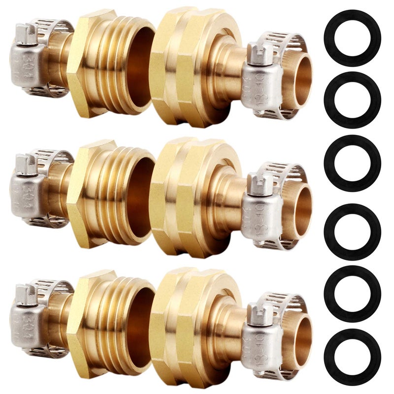 YELUN Solid Brass Garden Hose Repair Connector with Clamps Hose End Repair Kit,Fit for 3/4"Garden Hose Fitting,Male and Female Hose Fittings(3/4"-3 Set) - Image 1